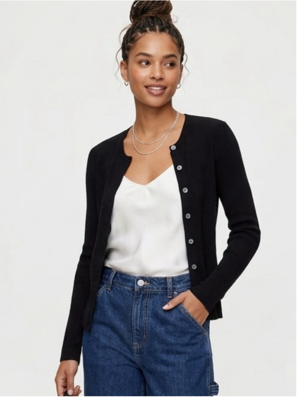 Women's Aritzia Wilfred Miracle Cardigan Sweater Black Size Small Ribbed S - 858